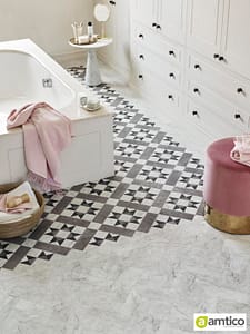 Amtico black and white Decor Marble flooring with a tiled pattern in a traditional bathroom setting.