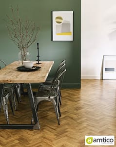 Amtico Form Rural Oak flooring with a parquet pattern in a contemporary dinning room.