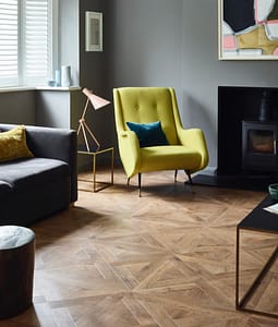 Amtico One wood parquet effect flooring in a 1930's style lounge.