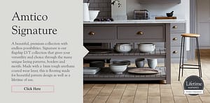 Amtico Signature Range showing a kitchen area with light brown planking effect on the floor.