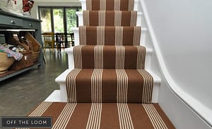 Off The Loom Ebchester stair carpet with brown stripes.