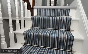 Off The Loom striped Middleton carpet with Atlantic stair rods.