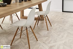 Amtico Designer's Choice light brown Castel Weave flooring in a modern dining room.