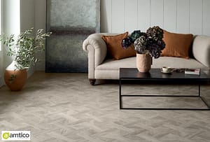 Amtico light brown Gotland Oak flooring in a contemporary living room.